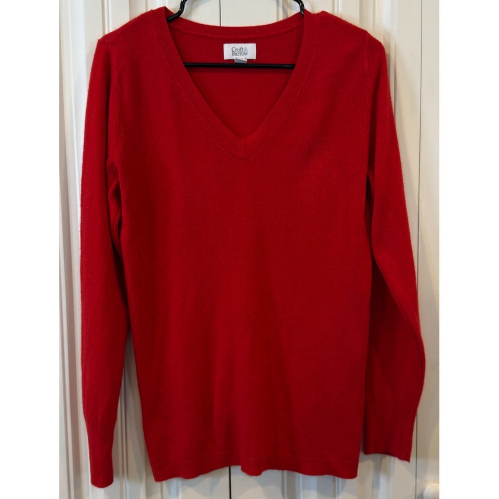 Croft & Barrow Womens Small Red V Neck Sweater Long Sleeve Knit Pullover